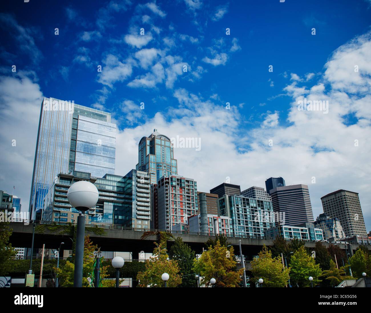 View of downtown Seattle from the waterfront, Seattle, Washington Stock Photo