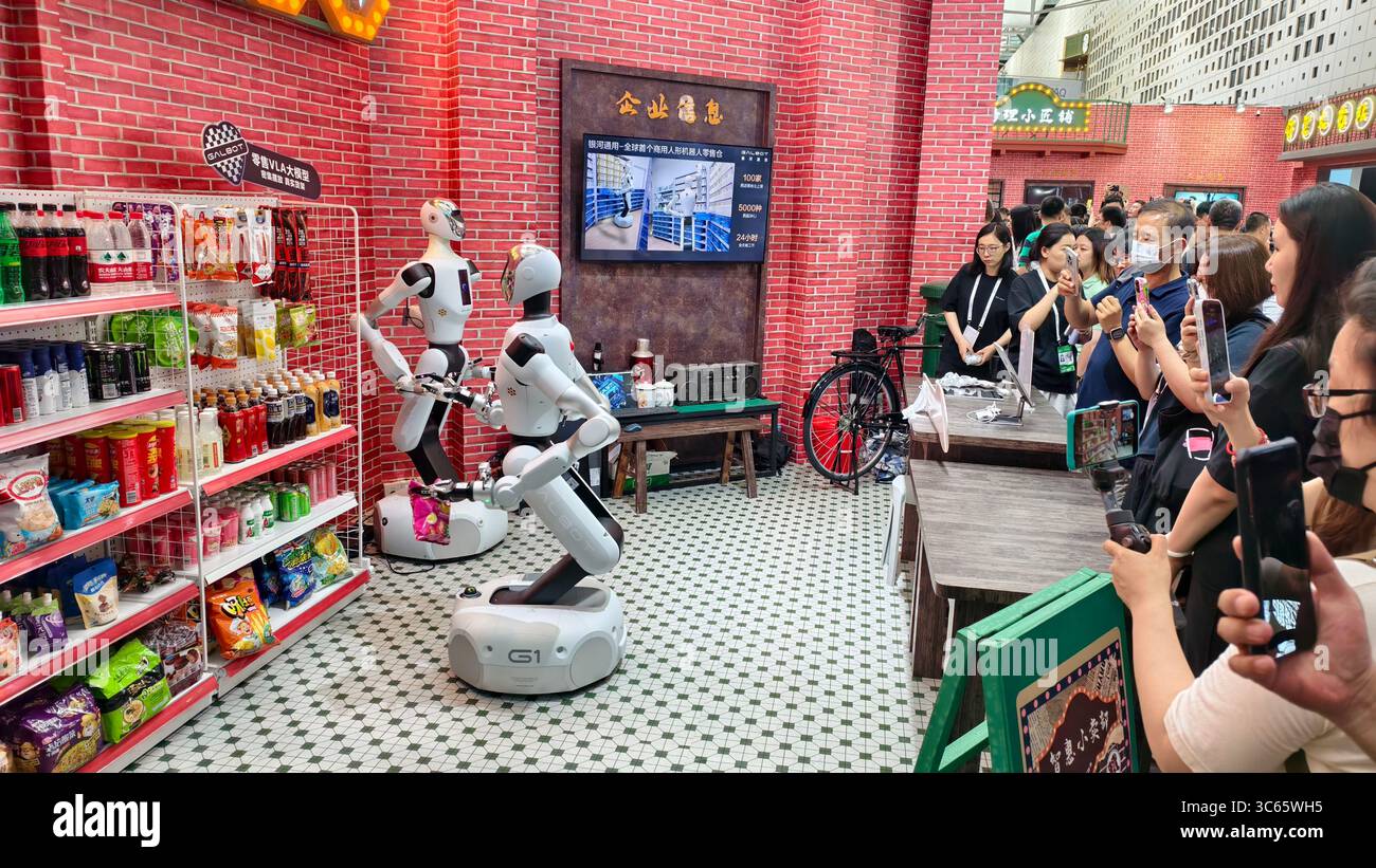 Robotswh Commercial humanoid robots are working in stores at the 2025 WAIC World ...