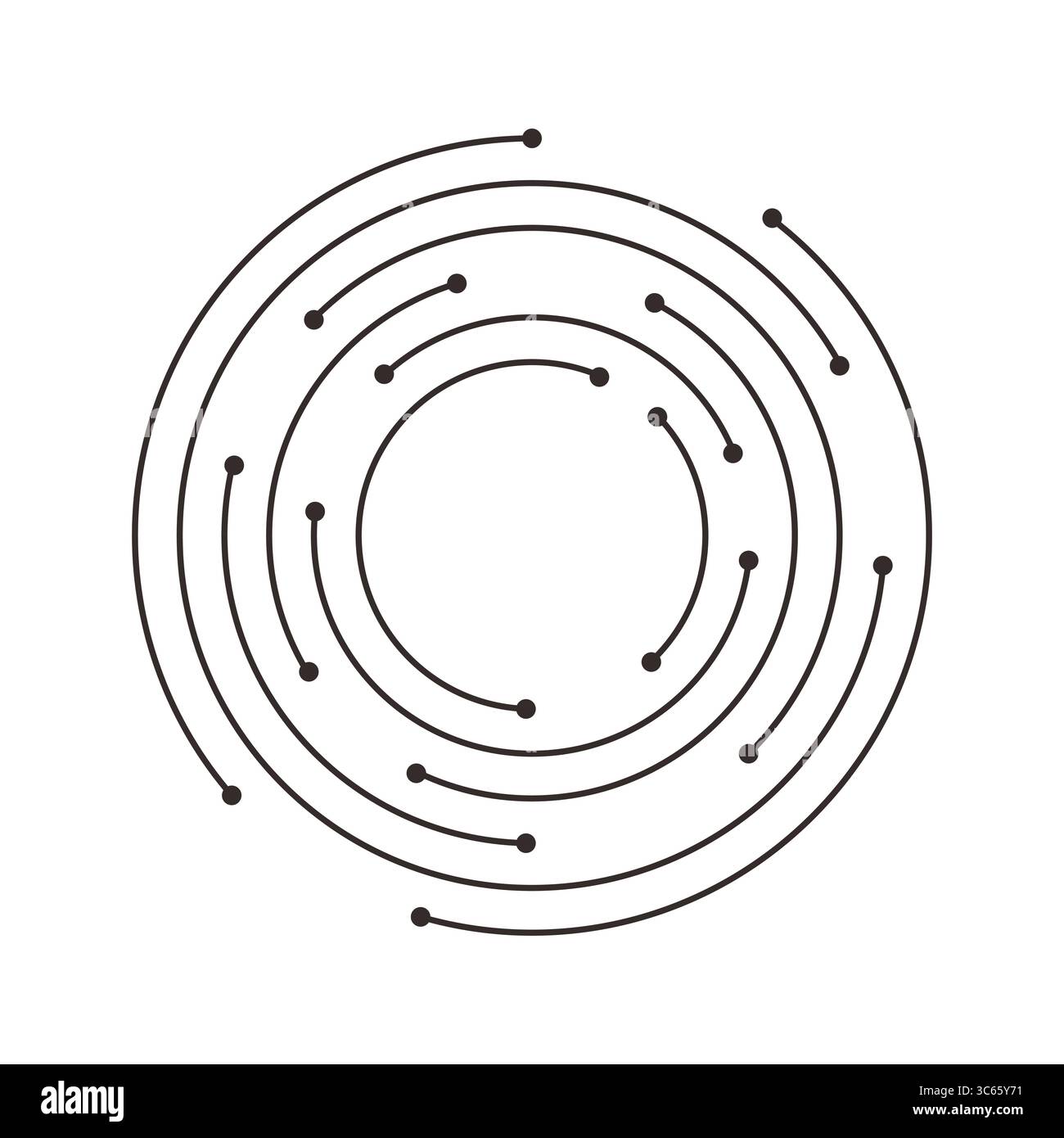 Circuit board circle line dots connection. Motherboard electronic technology data, electrical board, cpu. Programming science, computer system elements. Vector illustration Stock Vector