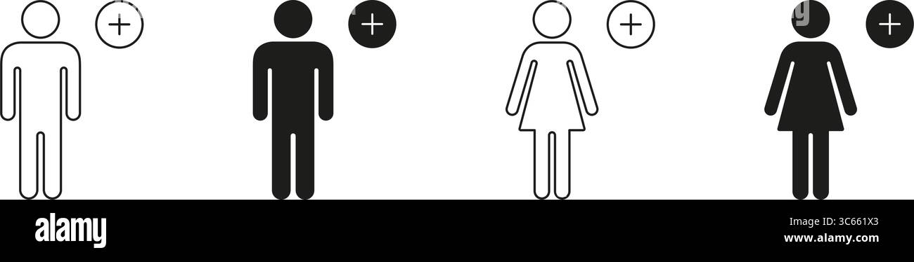 Male And Female User Addition Icons. User Profile Creation And Social ...