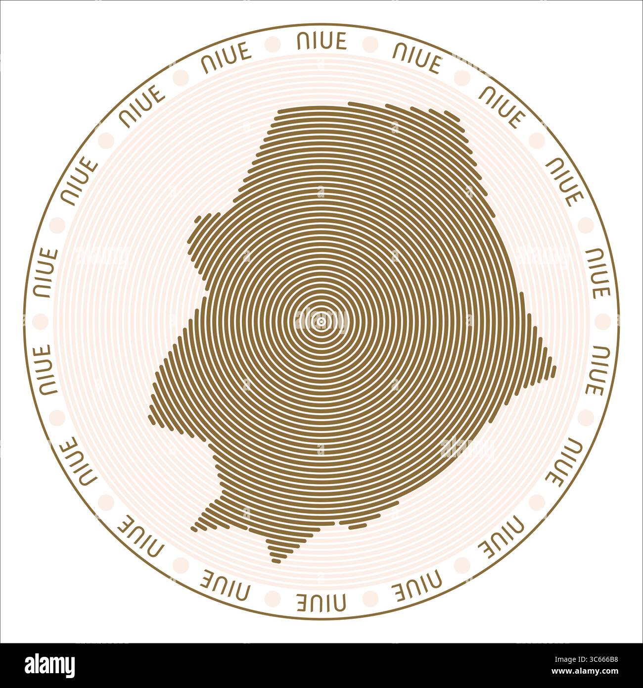 Niue round logo design. Country shape built of rings. Niue text around ...