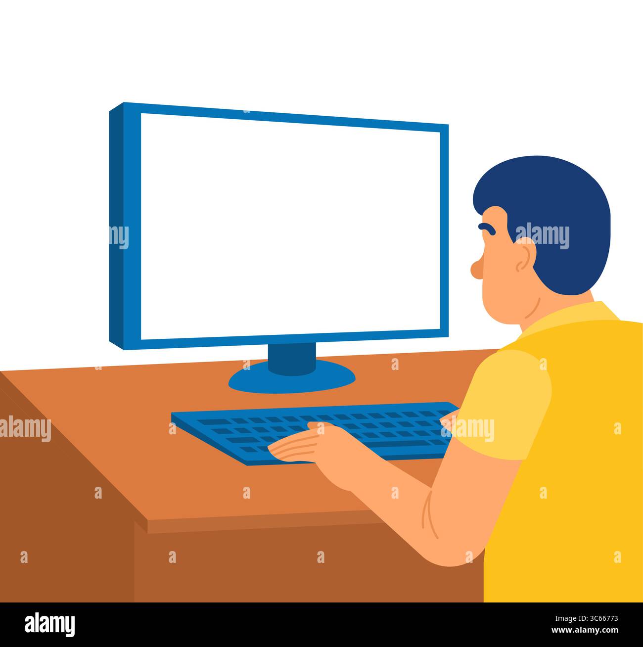 boy using a computer. Perfect for e-learning, digital education, or tech tutorials. Stock Vector