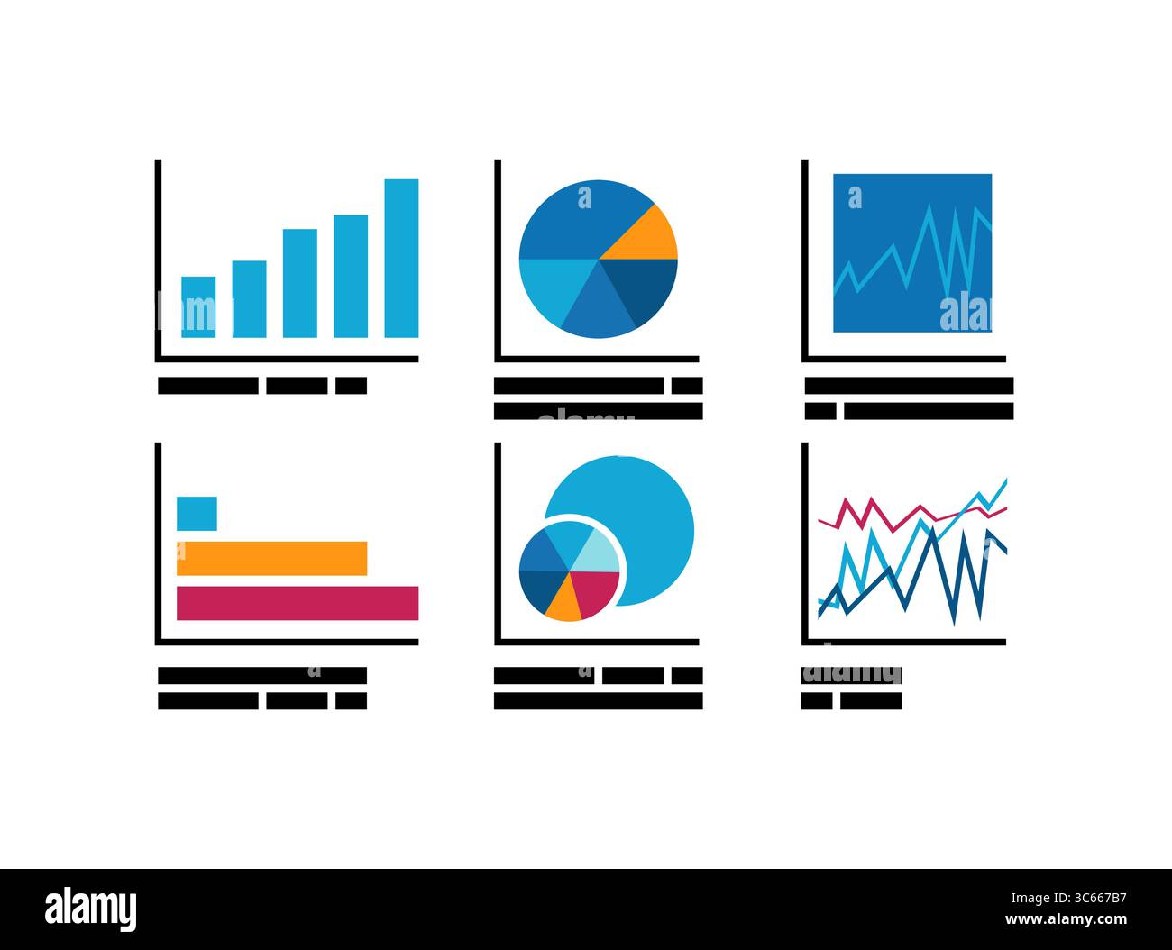 Modern flat-style dashboard with business charts and analytics. Ideal for presentations, reports, digital strategy, and marketing visuals. Clean desig Stock Vector