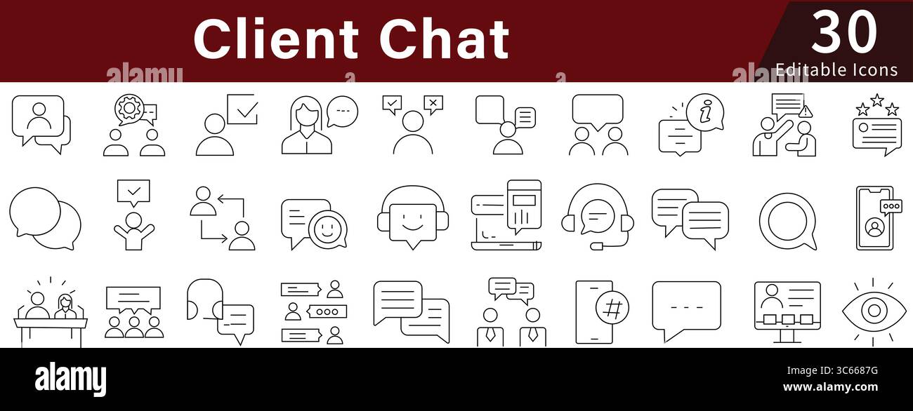 Client Chat Editable Line Icons Set for Communication, Support, Message, and Customer Service Stock Vector