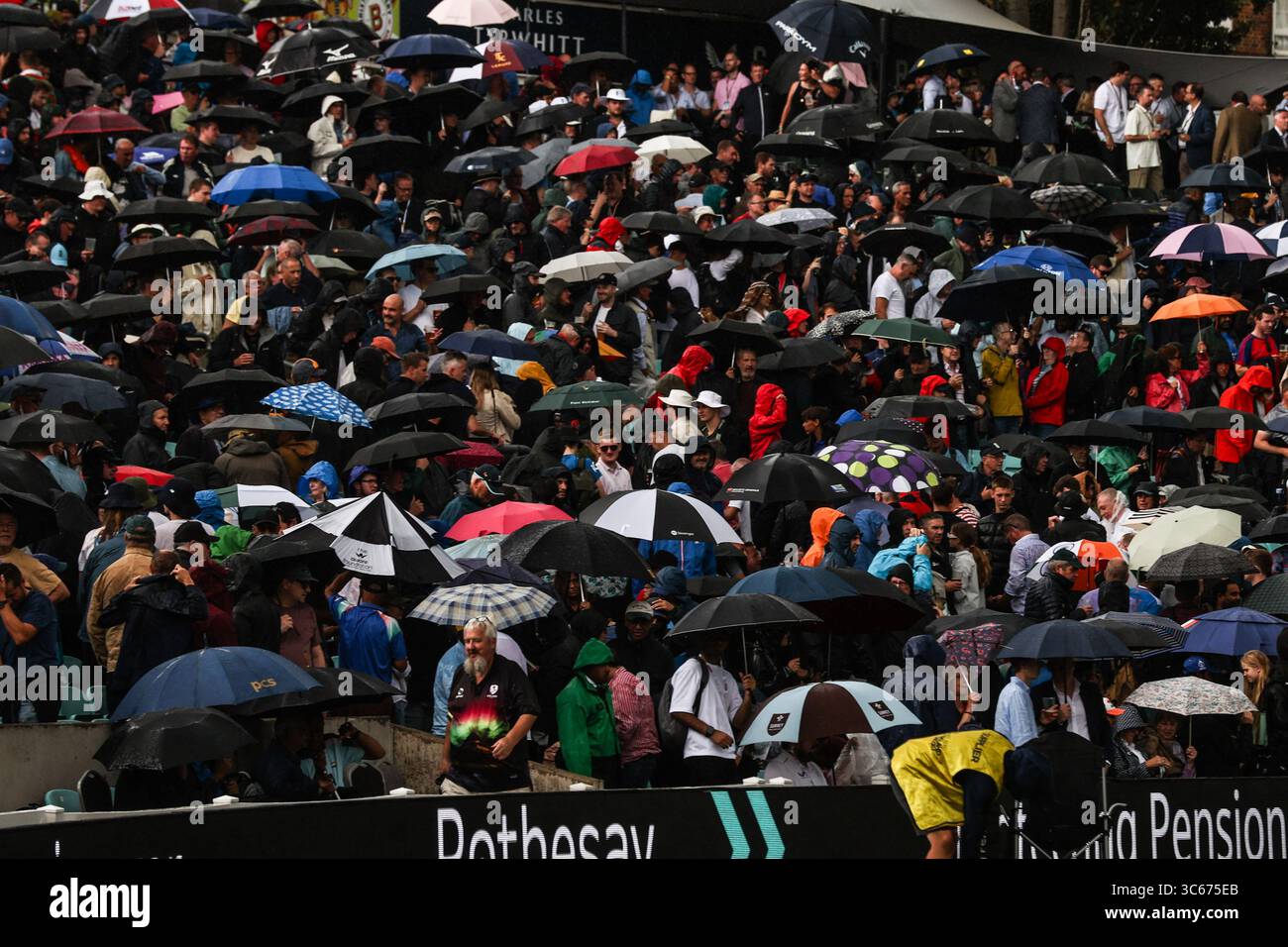 Fans Get Their Umbrellas Out As Sudden Heavy Rain Hits The Oval During fans-get-their-umbrellas-out-as-sudden-heavy-rain-hits-the-oval-during