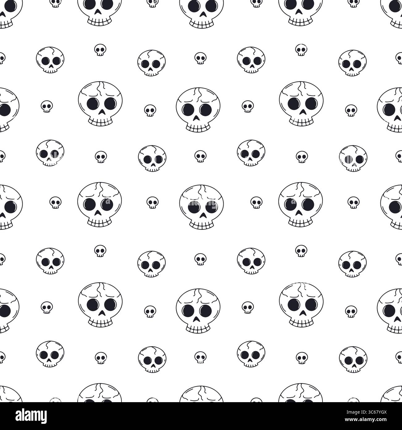 Seamless pattern with cute hand drawn Halloween skulls Stock Vector