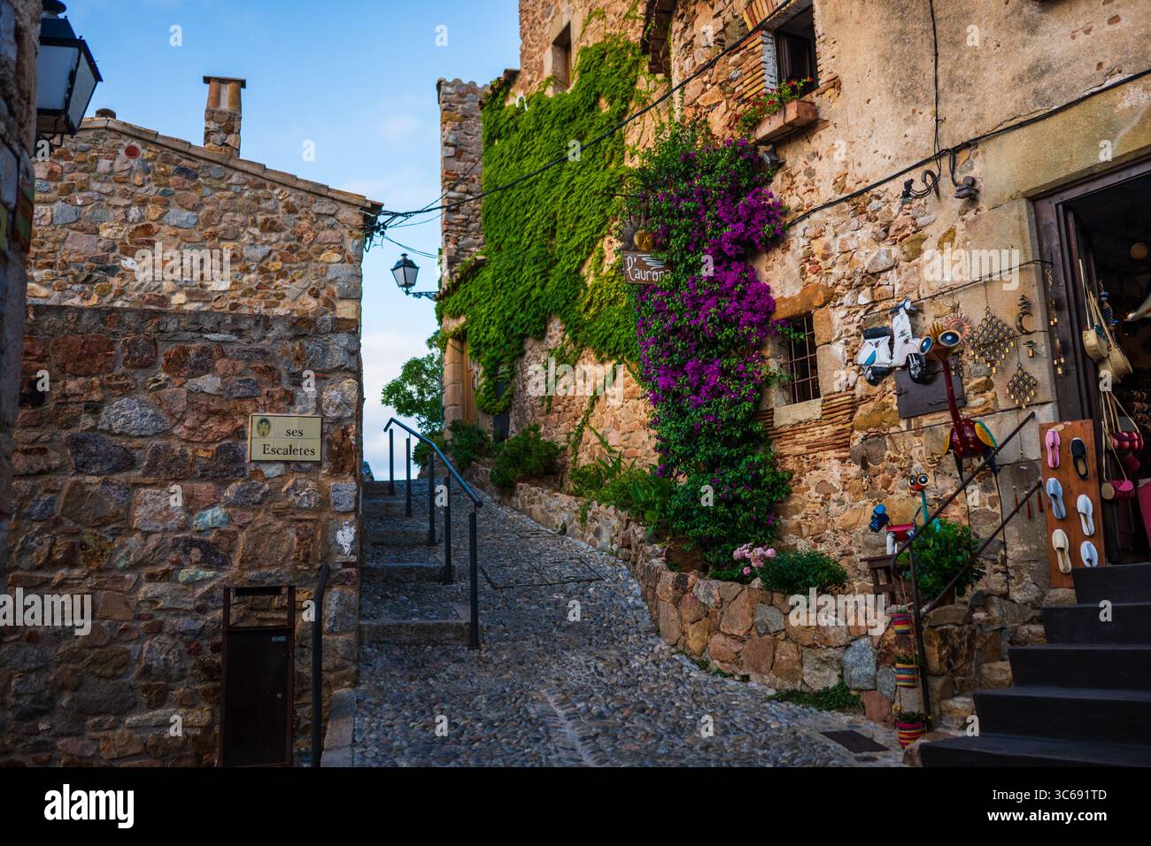 Charming streets within the walled area of Tossa de Mar, Spain Stock Photo