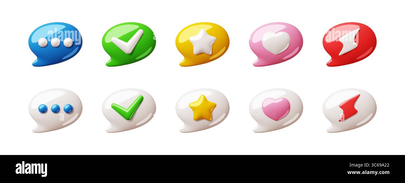 Cartoon 3d speech bubbles. Different simple symbols in dialogue boxes ...