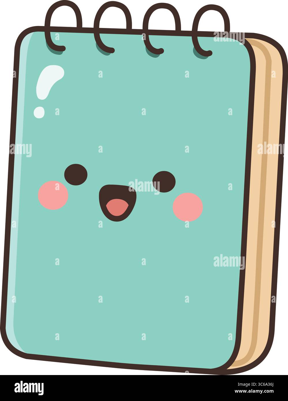 kawaii notepad character with a happy face, rosy cheeks, and spiral binding Stock Vector