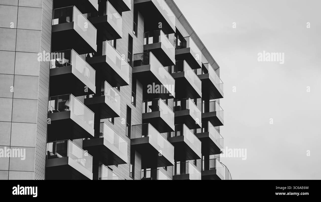 Bold black and white geometry of modern facade with minimal contrast ...