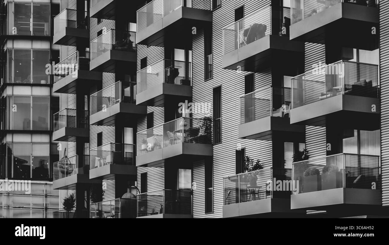 Bold black and white geometry of modern facade with minimal contrast ...