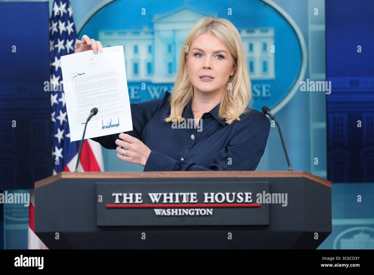 White House press secretary Karoline Leavitt holds up a letter from ...
