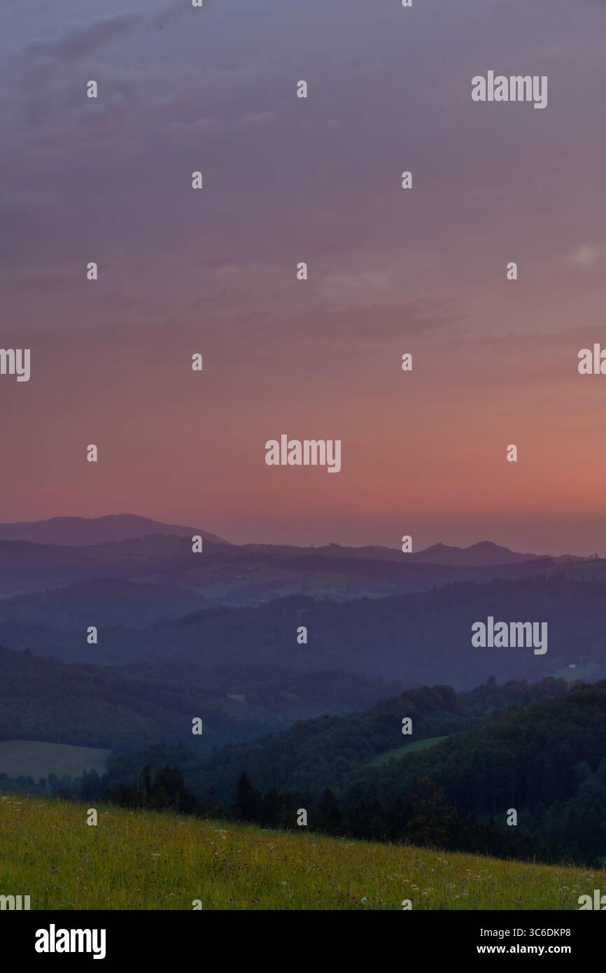 Evening summer view for Beskydy mountains in sunset color fresh time Stock Photo