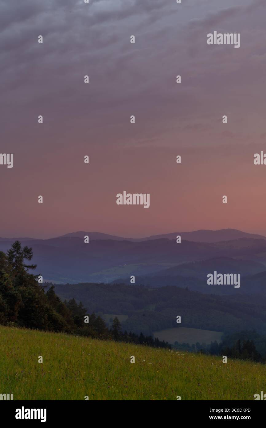 Evening summer view for Beskydy mountains in sunset color fresh time Stock Photo