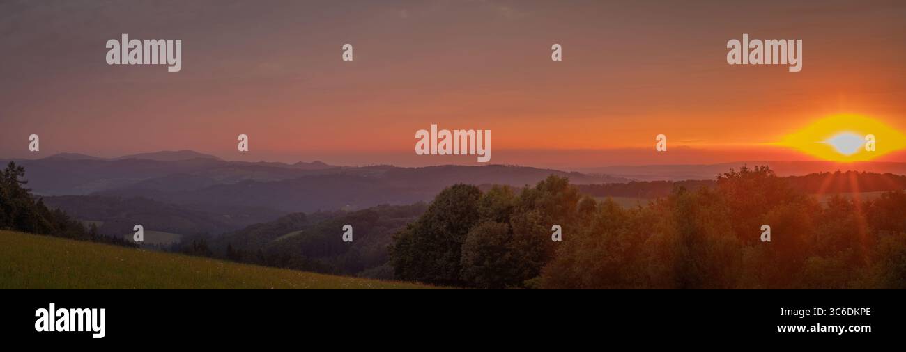 Evening summer view for Beskydy mountains in sunset color fresh time Stock Photo