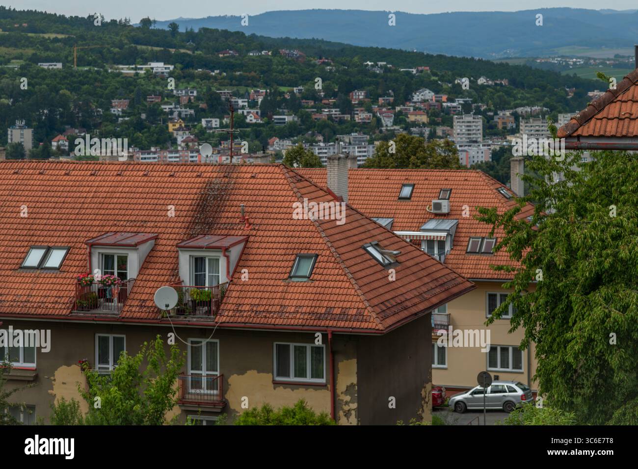 Cloudy fresh summer view for red roof city in Zlin CZ 07 25 2025 Stock Photo