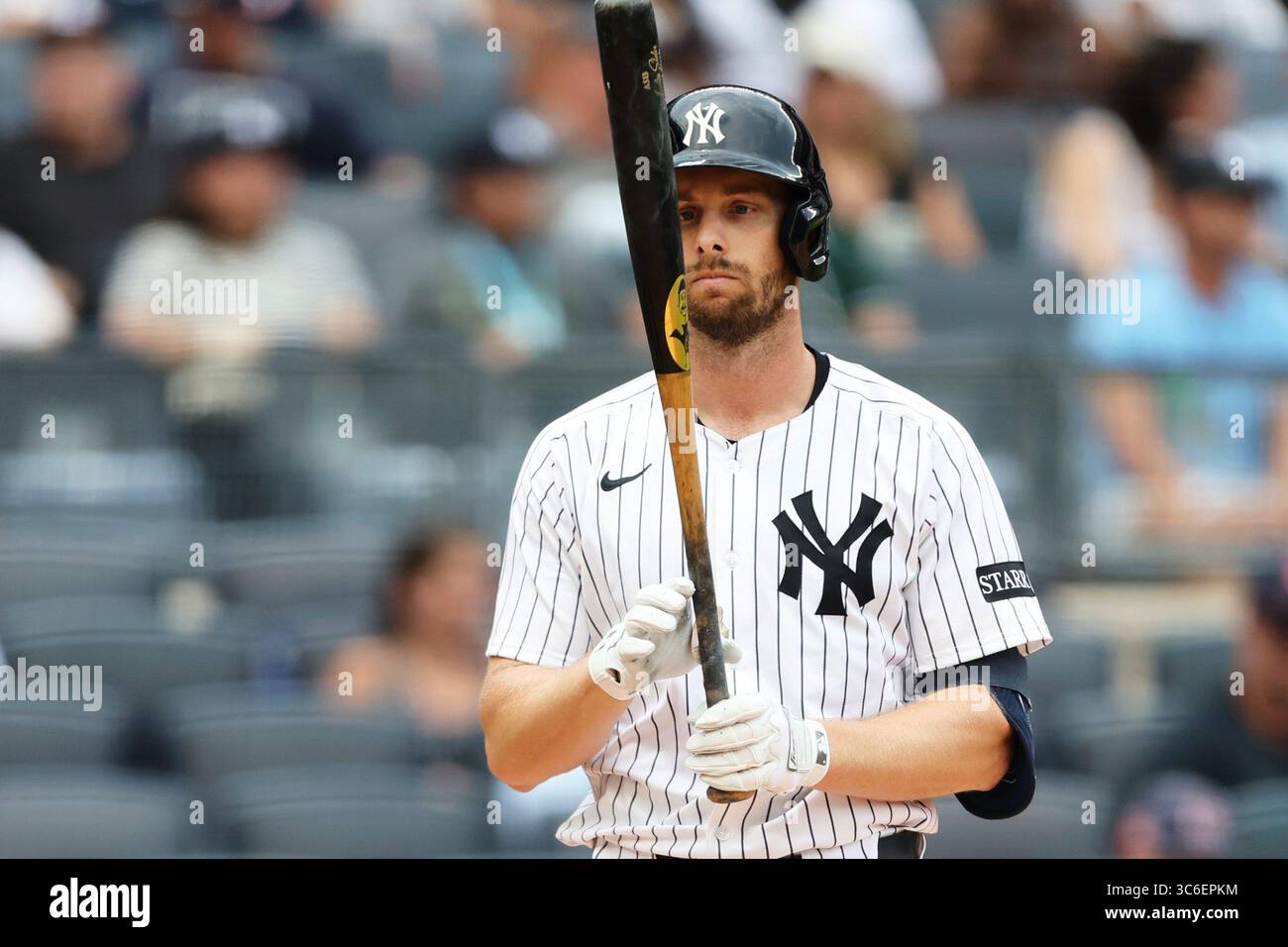 New York Yankees' Austin Slater prepares to bat in the second inning of ...