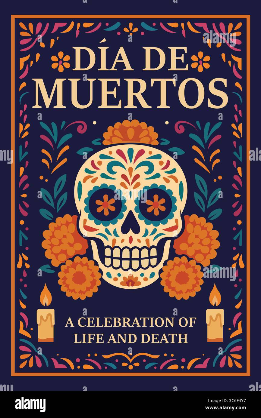 Día de Muertos Sugar Skull Poster Vector Illustration Stock Vector
