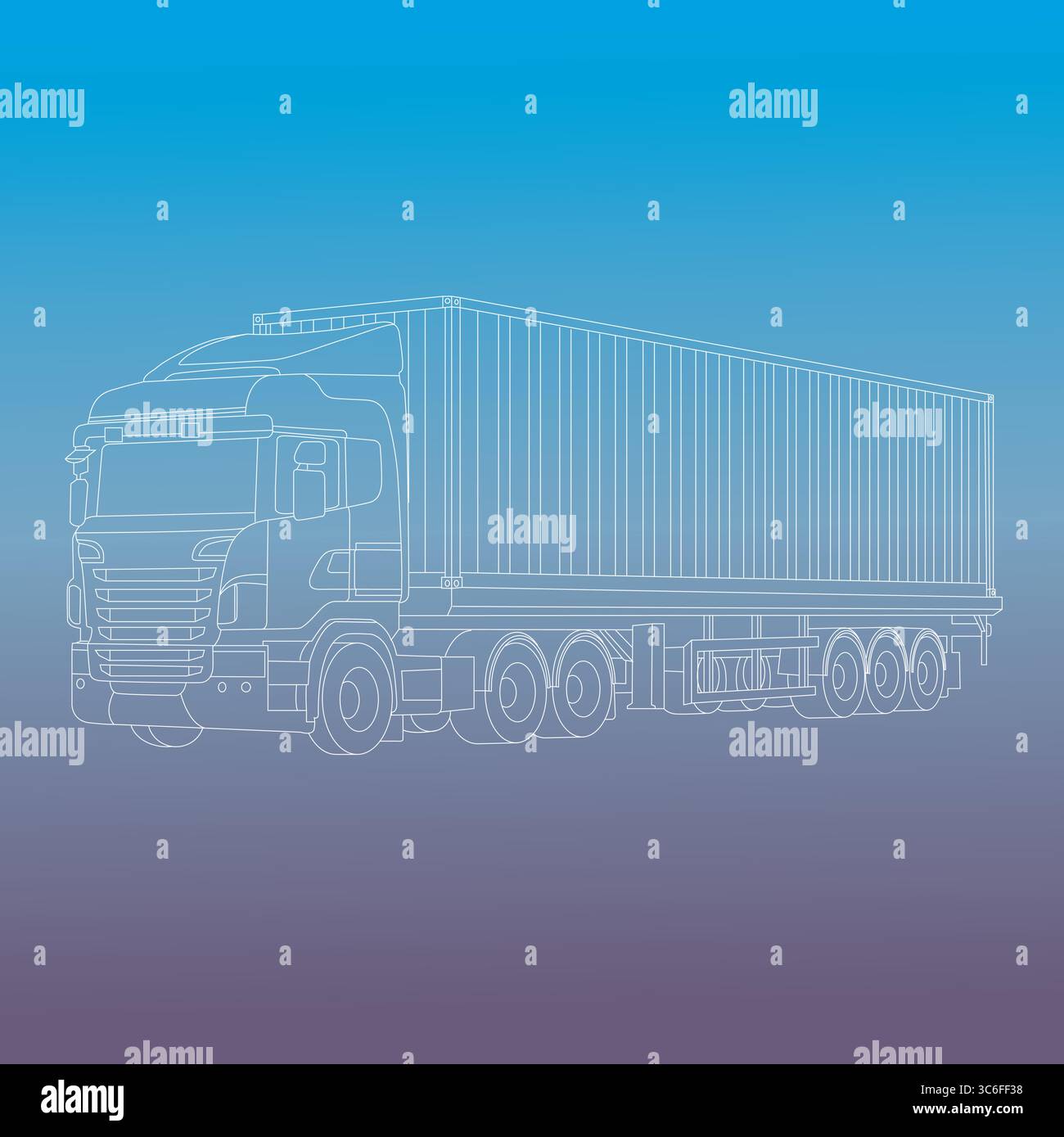 Left side view line vector drawing of container truck. Cargo courier ...