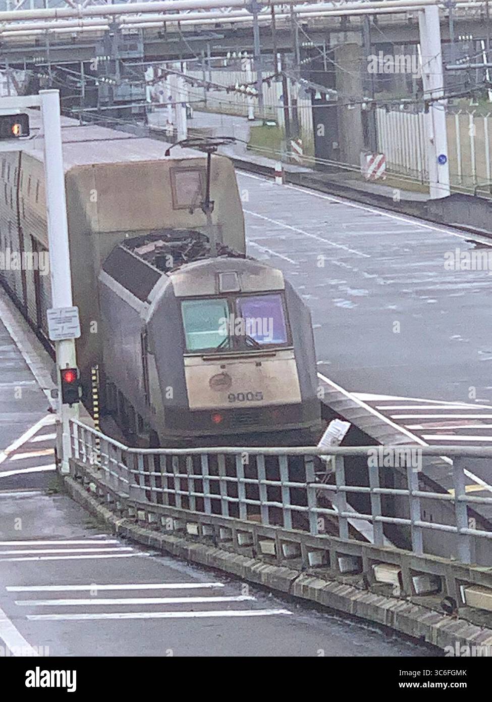 Calais France Channel Tunnel Train Dover transport underground Tunnel fast service cars people person sea English Channel people Holiday visit Summer - Smartphone Captured Stock Image