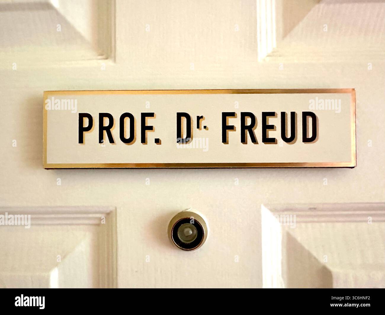 The sign on Sigmund Freud's door in his former home in London, now the Sigmund Freud museum, saying Prof Dr. Freud - Smartphone Captured Stock Image