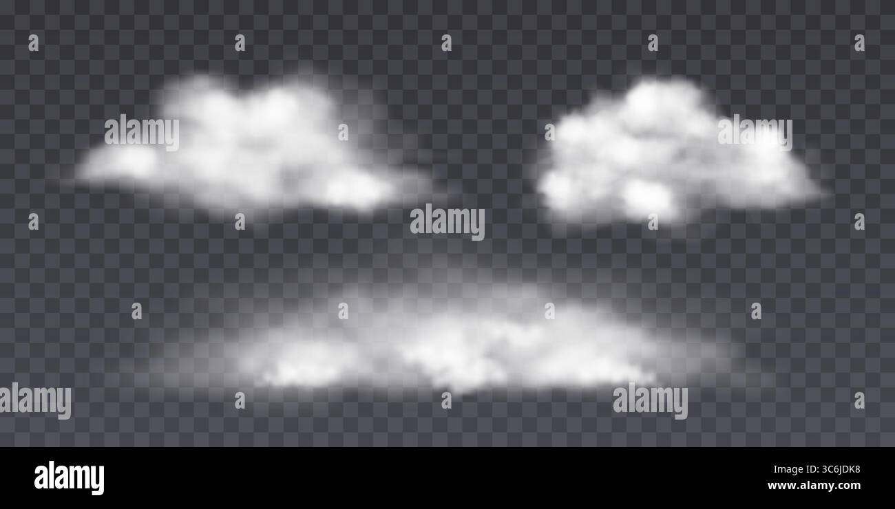 Set of realistic white clouds in various forms. Stock Vector