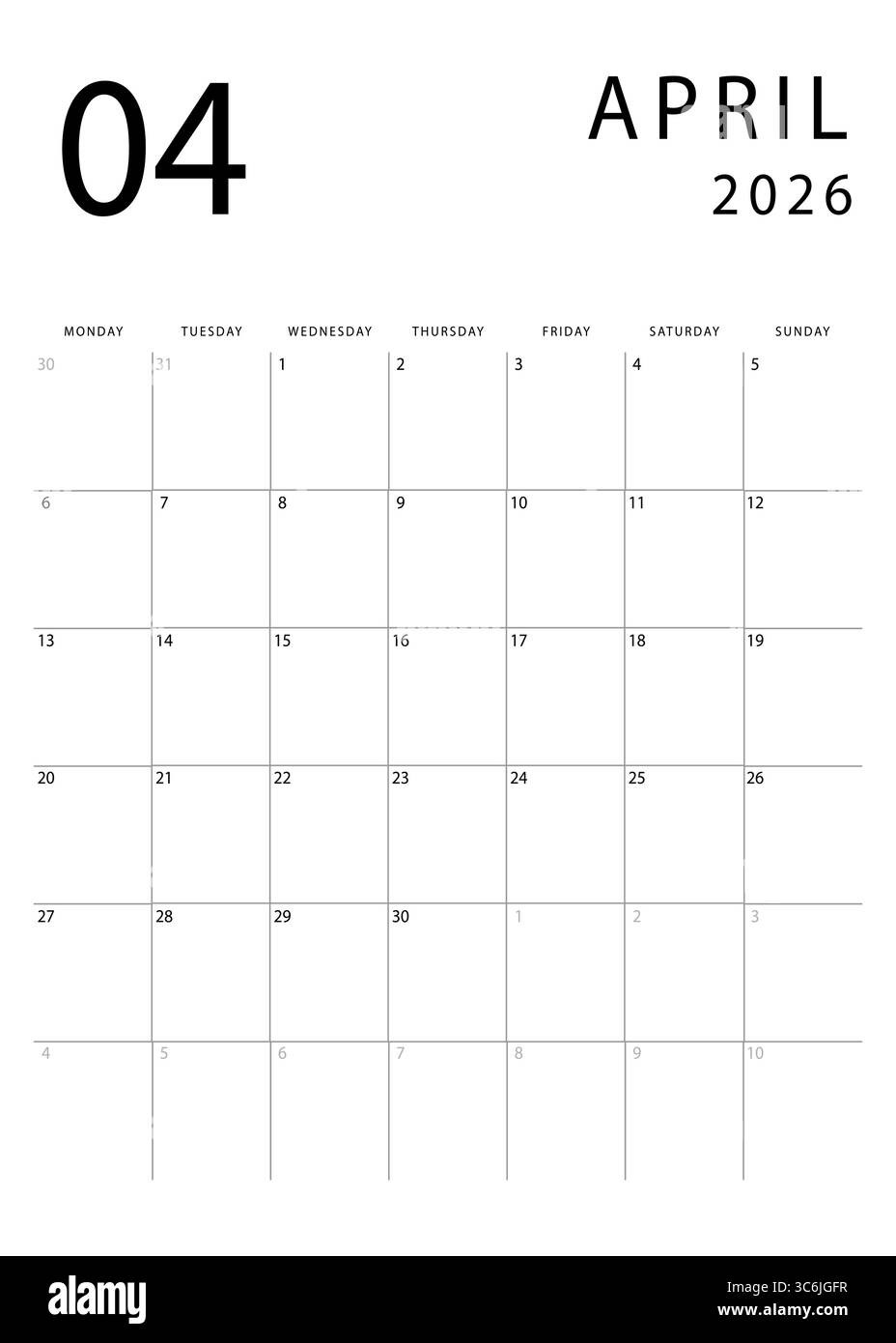 Minimalist April 2026 Printable Calendar – Clean & Simple 1 April 2026 calendar. Clean and simple monthly planner ...