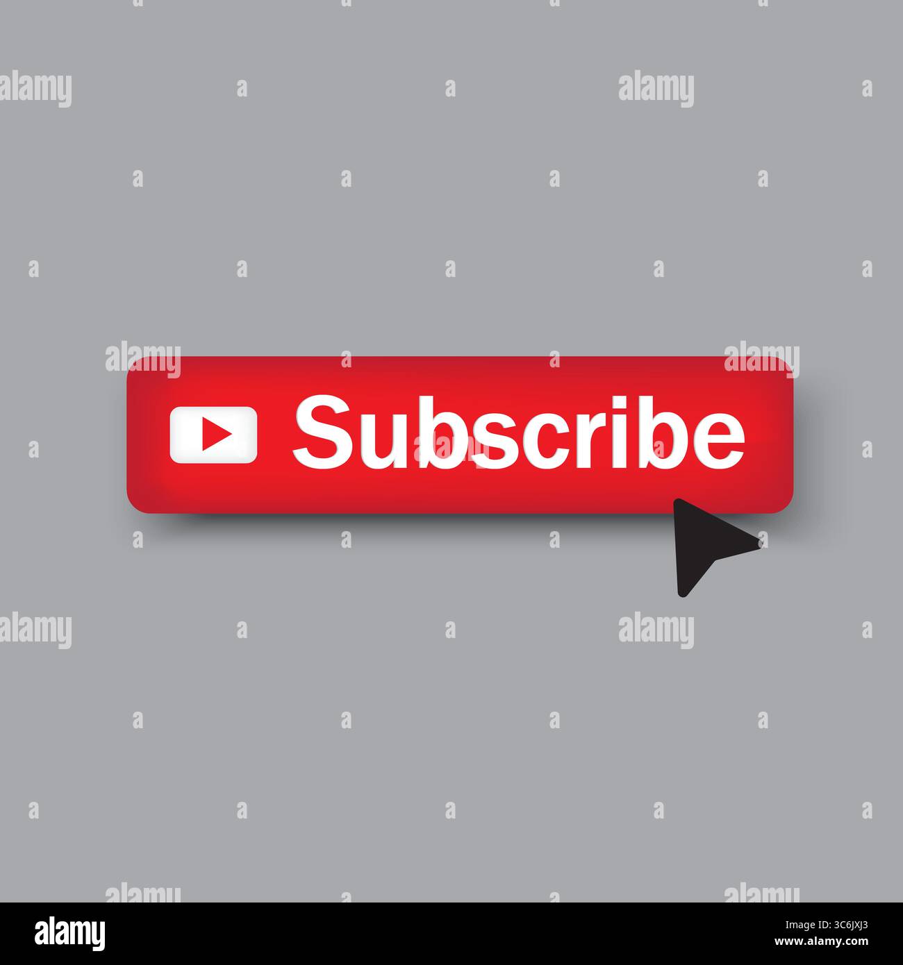 Subscribe button icon. Red play symbol. Cursor clicking graphic. Vector ...