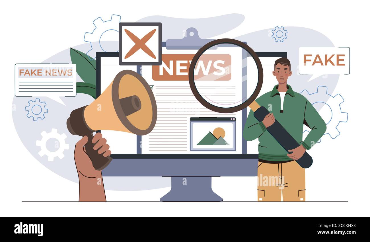 Fake news detection and awareness concept. Vector illustration Stock ...