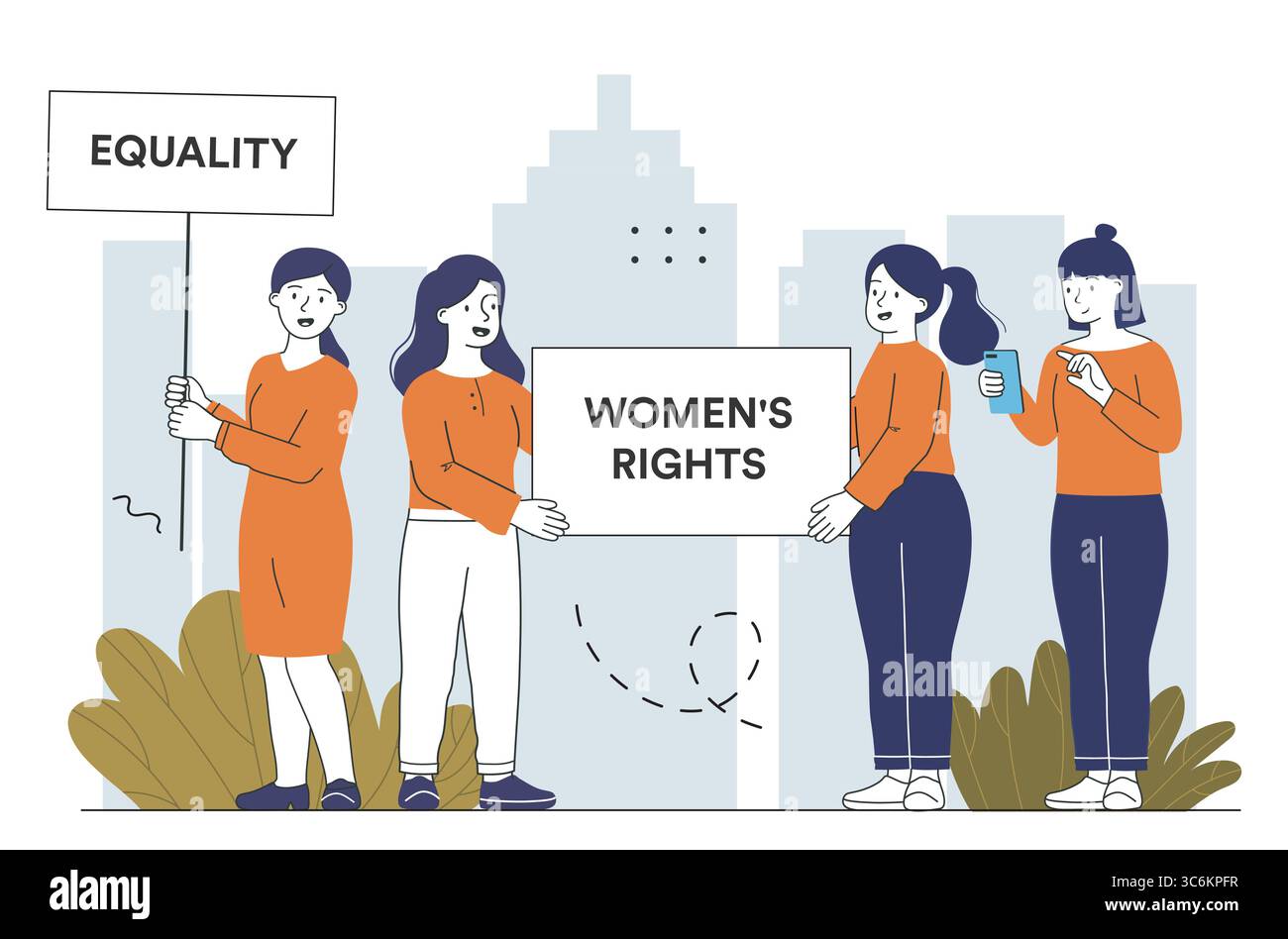 Women holding protest signs for equality. Vector illustration Stock ...
