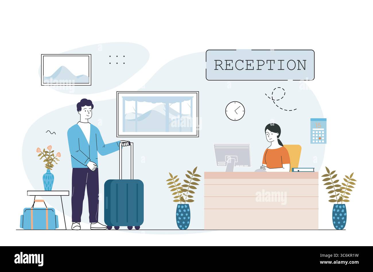 Business woman reception check Cut Out Stock Images & Pictures - Alamy