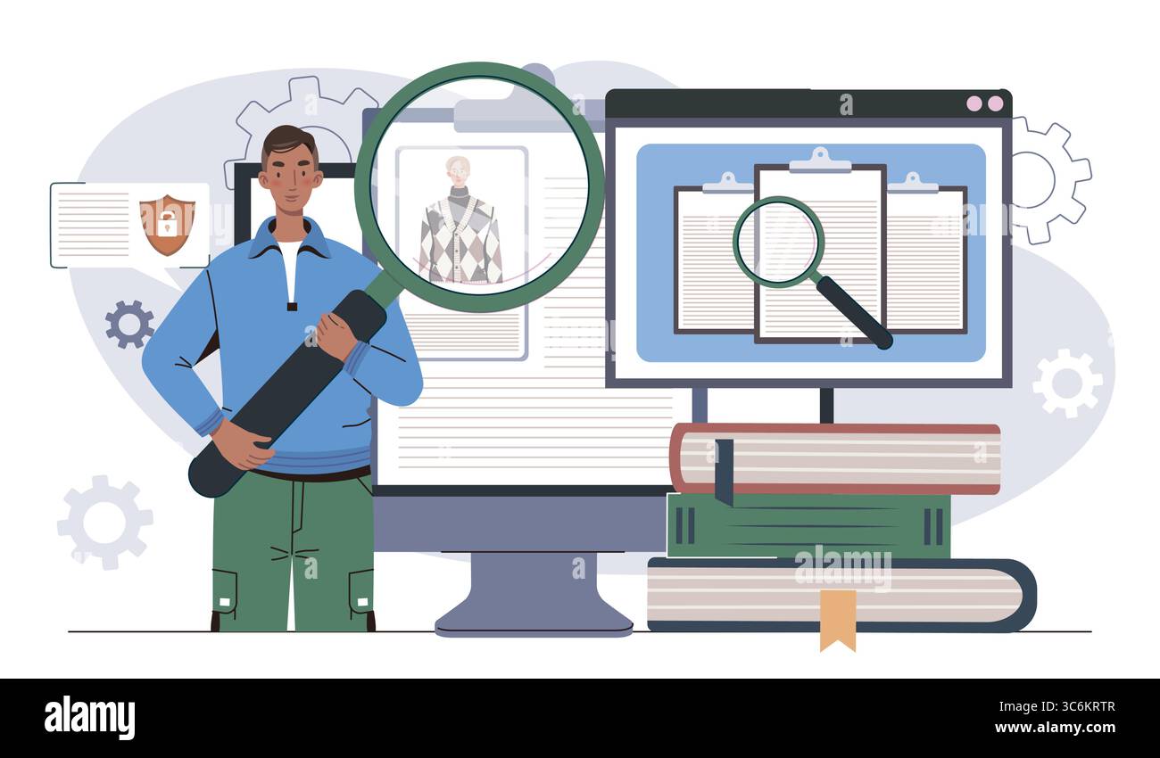 Identity verification and data analysis concept. Vector illustration ...