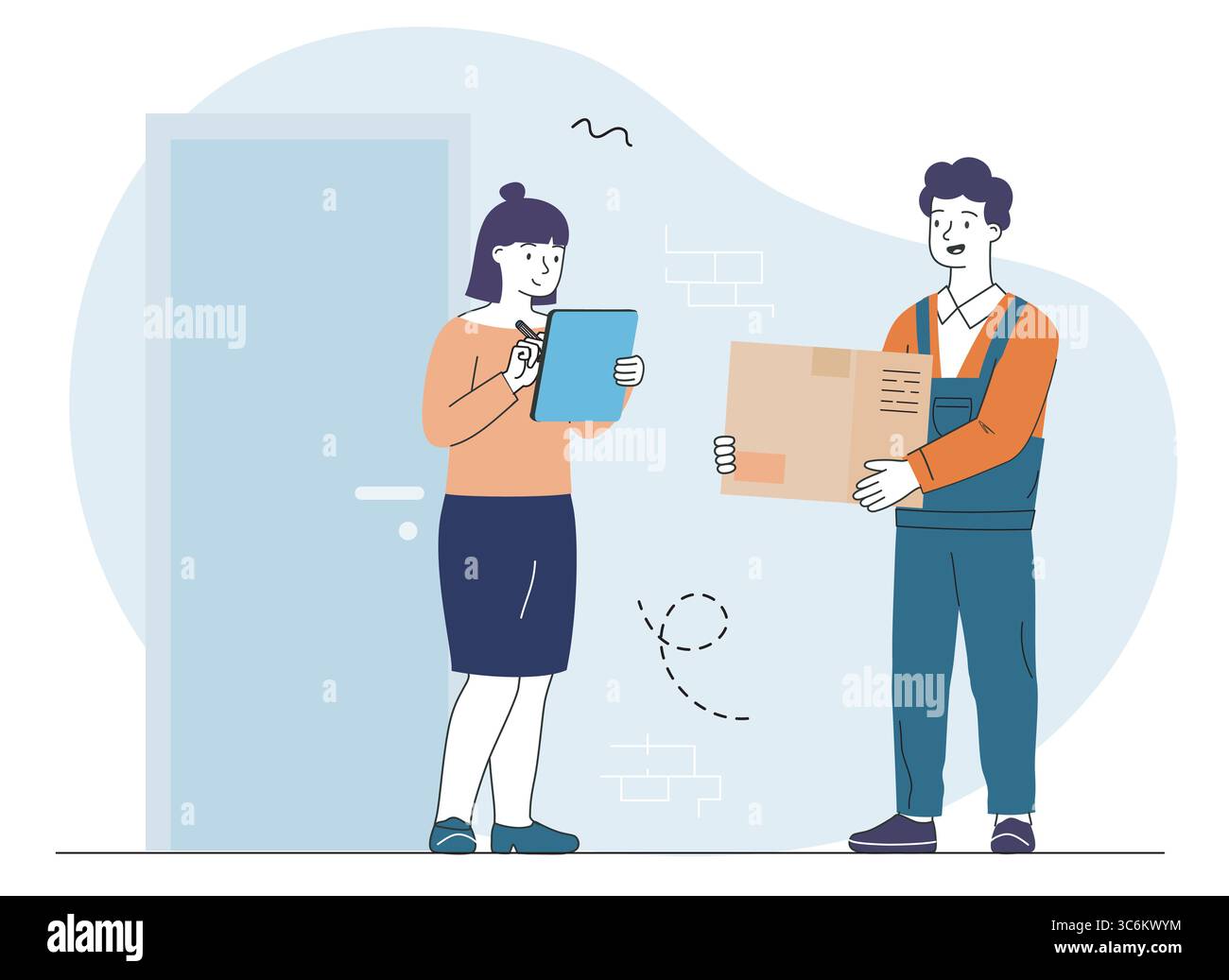 Delivery man giving package to woman. Vector illustration Stock Vector ...