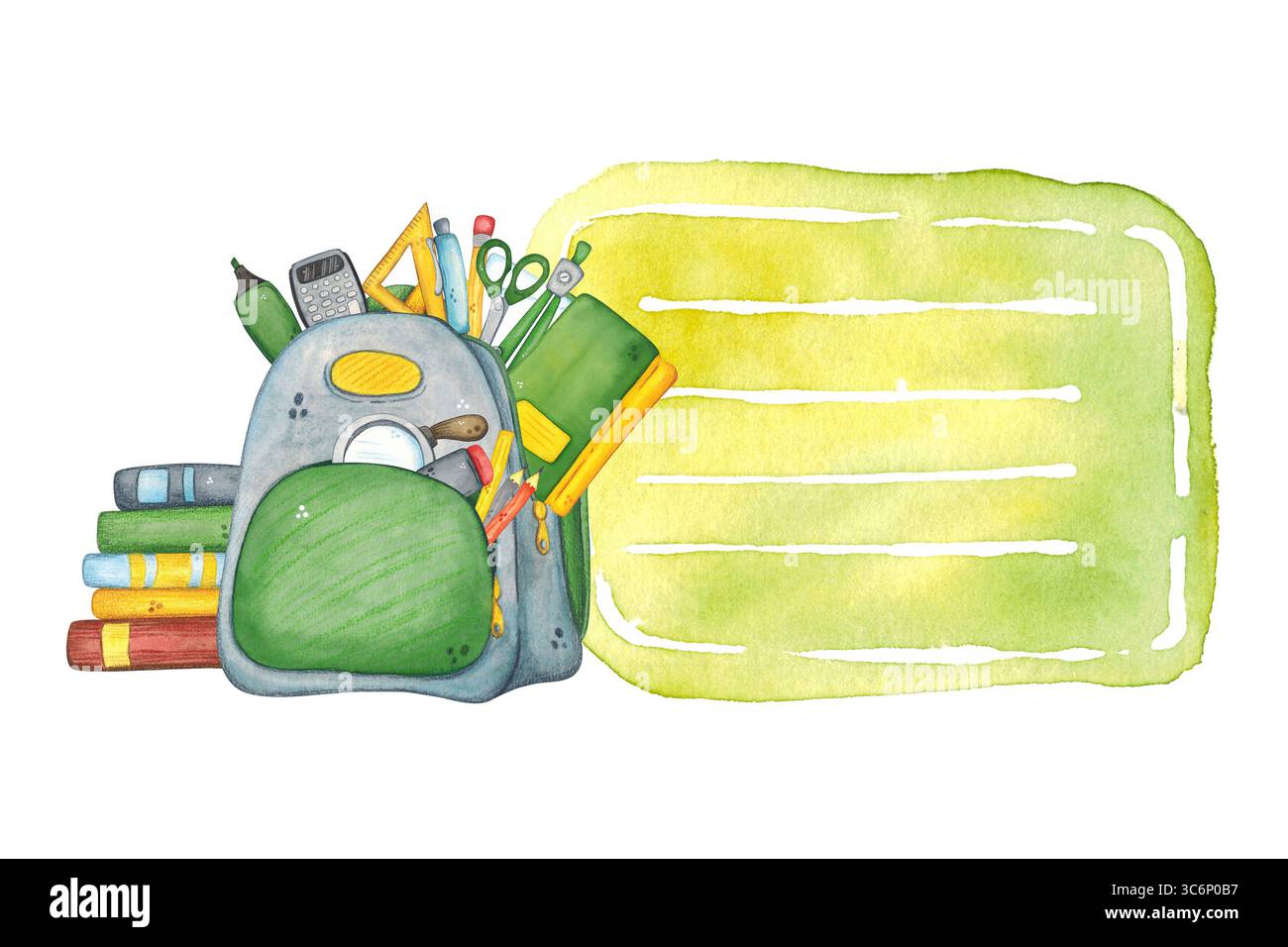 Sticker for notes with gray school backpack, stationery and set of ...