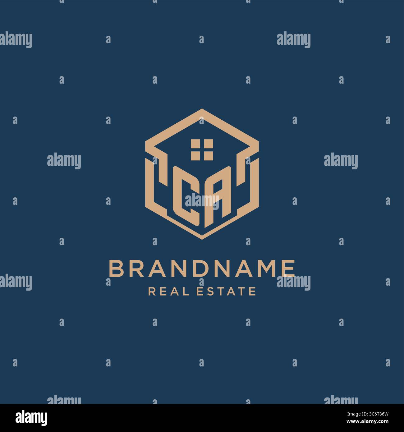 Initial CA hexagonal house roof shape icon logo design vector graphic Stock Vector