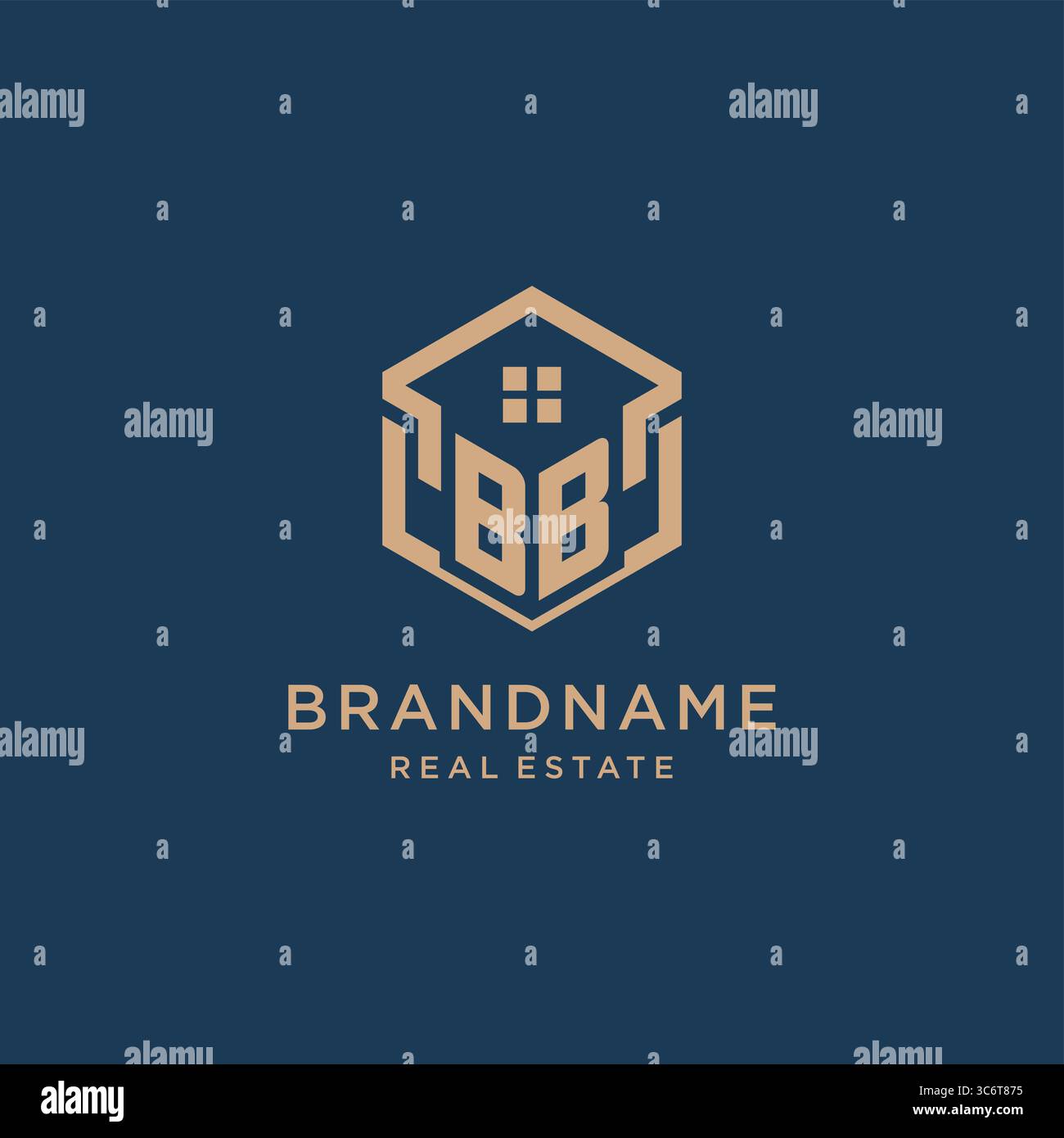 Initial BB hexagonal house roof shape icon logo design vector graphic Stock Vector
