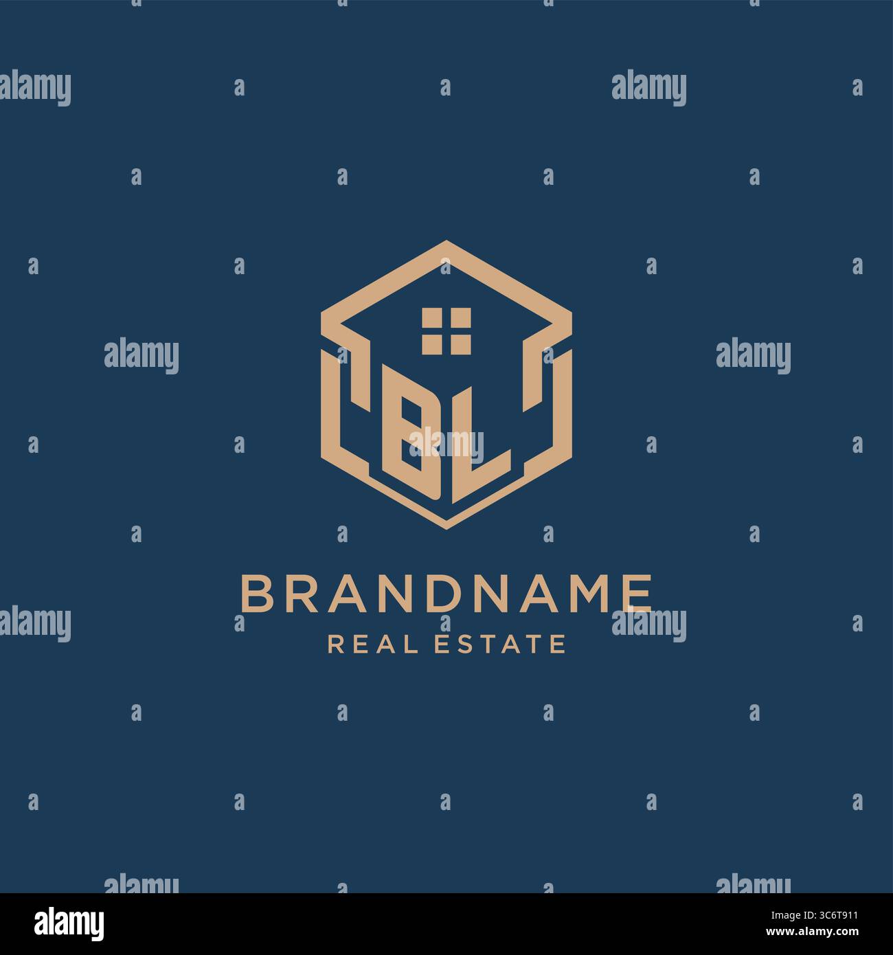 Initial BL hexagonal house roof shape icon logo design vector graphic Stock Vector