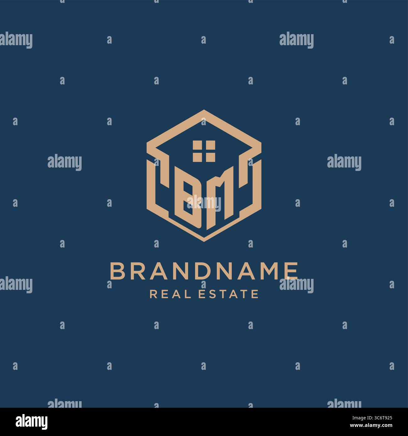Initial BM hexagonal house roof shape icon logo design vector graphic Stock Vector