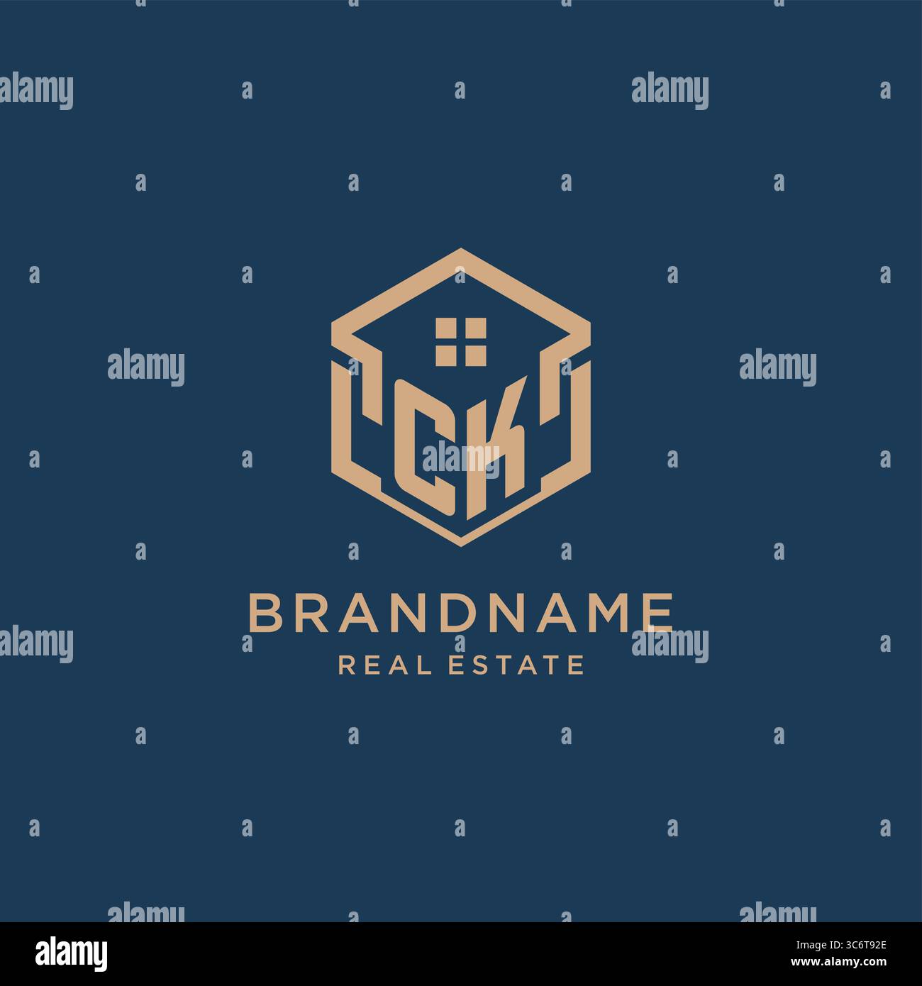 Initial CK hexagonal house roof shape icon logo design vector graphic Stock Vector