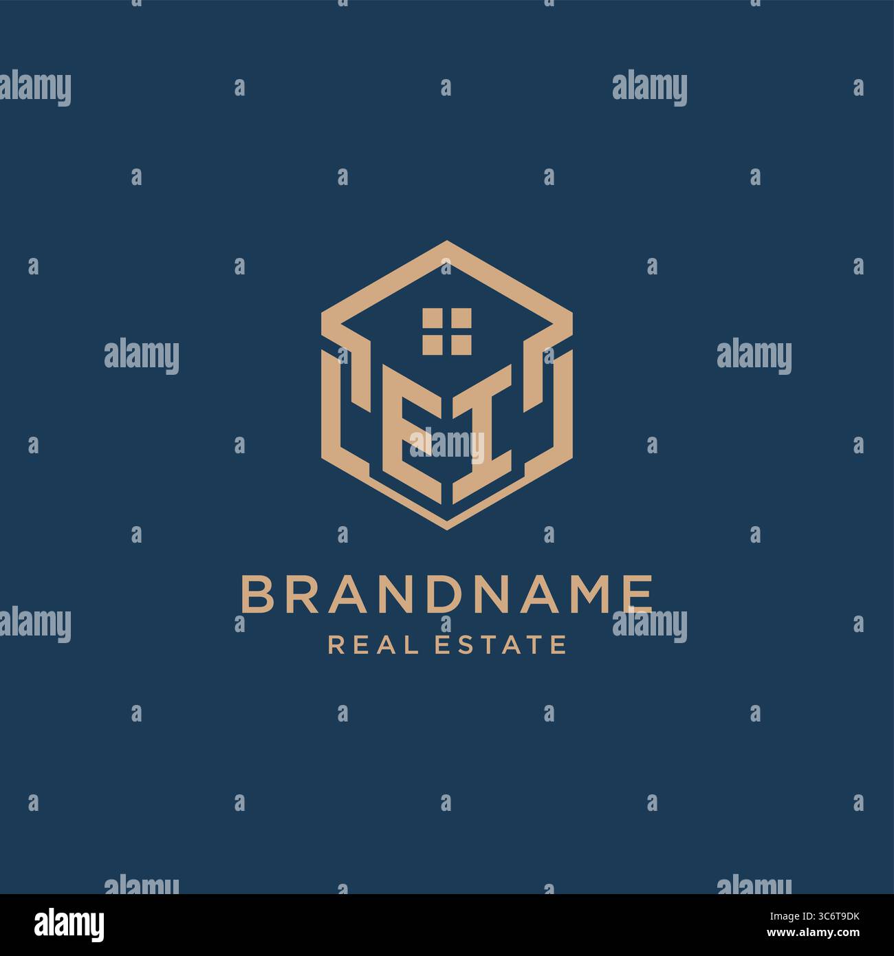 Initial EI hexagonal house roof shape icon logo design vector graphic Stock Vector