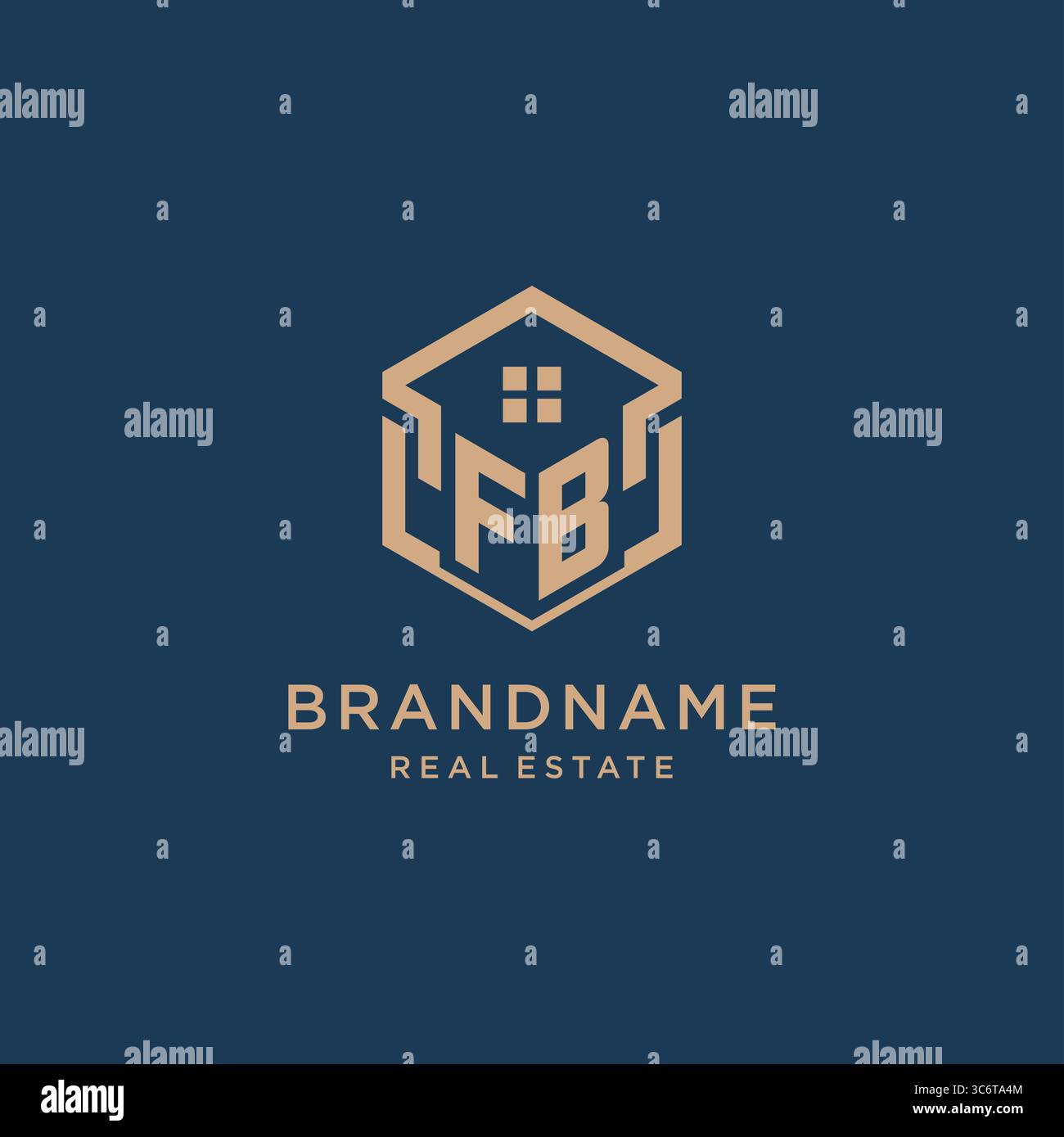 Initial FB hexagonal house roof shape icon logo design vector graphic Stock Vector