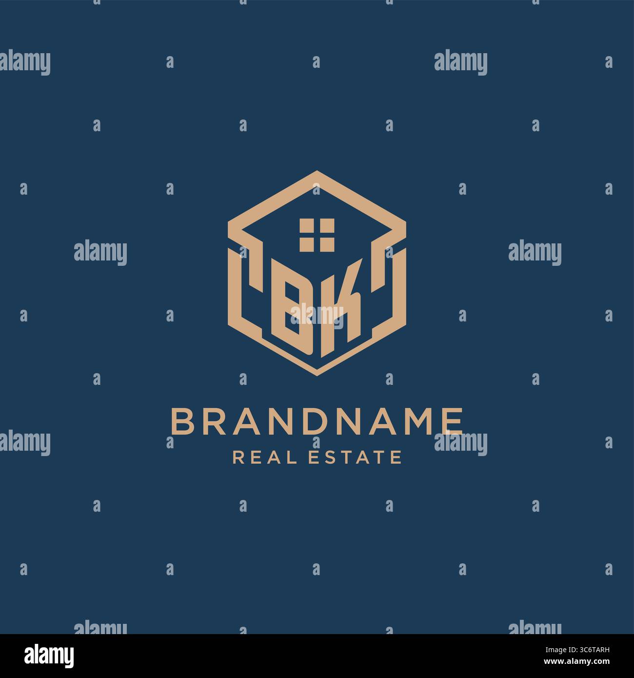 Initial BK hexagonal house roof shape icon logo design vector graphic Stock Vector