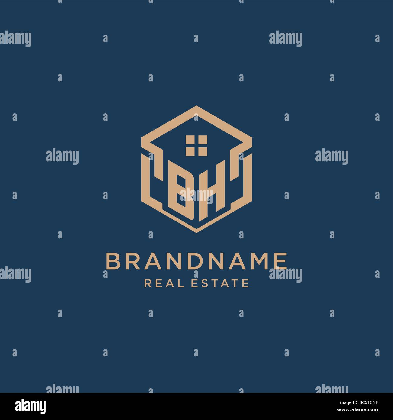 Initial BH hexagonal house roof shape icon logo design vector graphic Stock Vector
