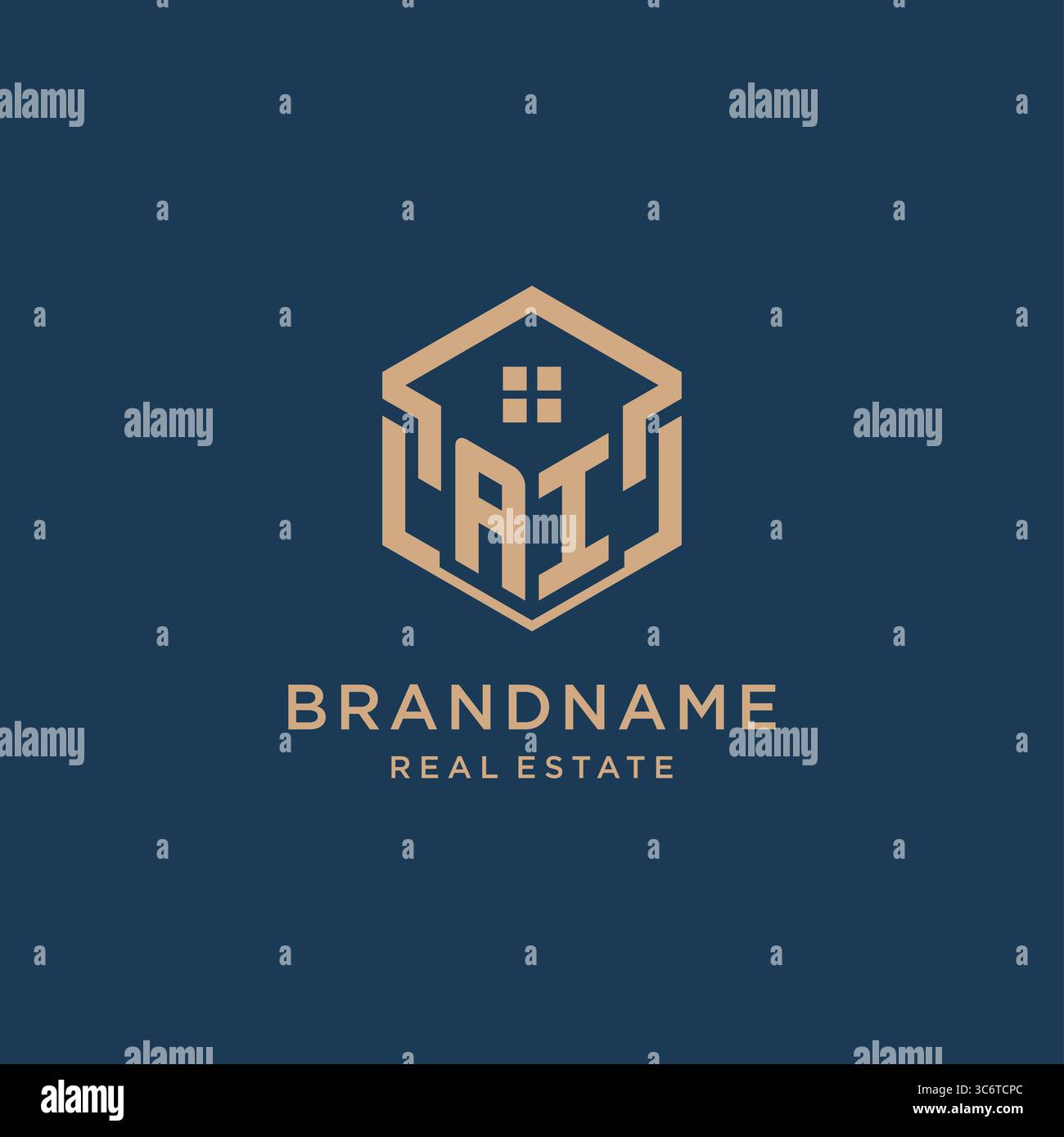 Initial AI hexagonal house roof shape icon logo design vector graphic Stock Vector