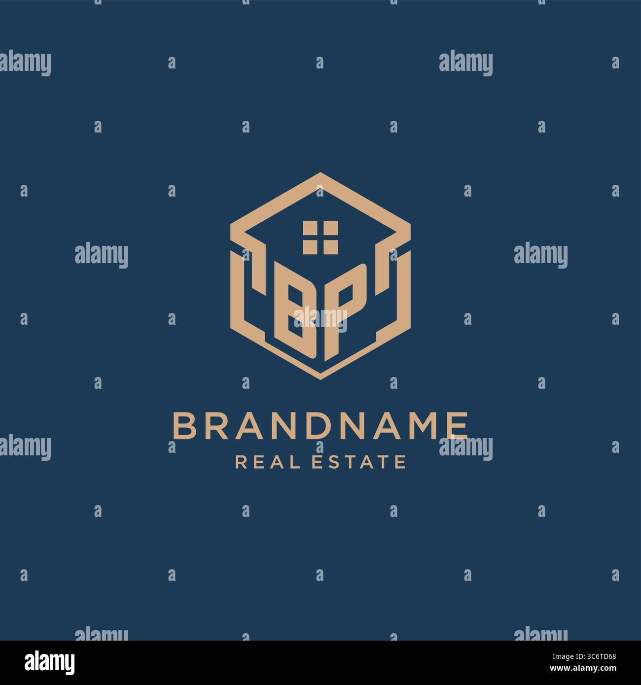 Initial BP hexagonal house roof shape icon logo design vector graphic Stock Vector