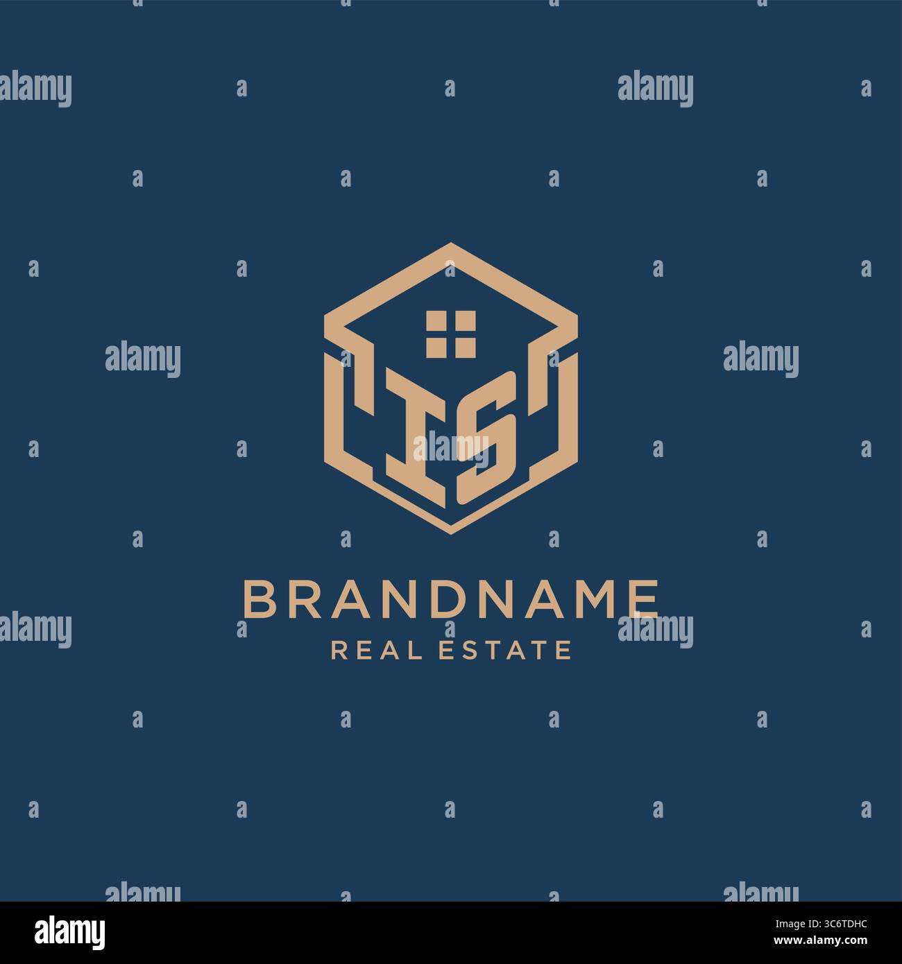 Initial IS hexagonal house roof shape icon logo design vector graphic Stock Vector