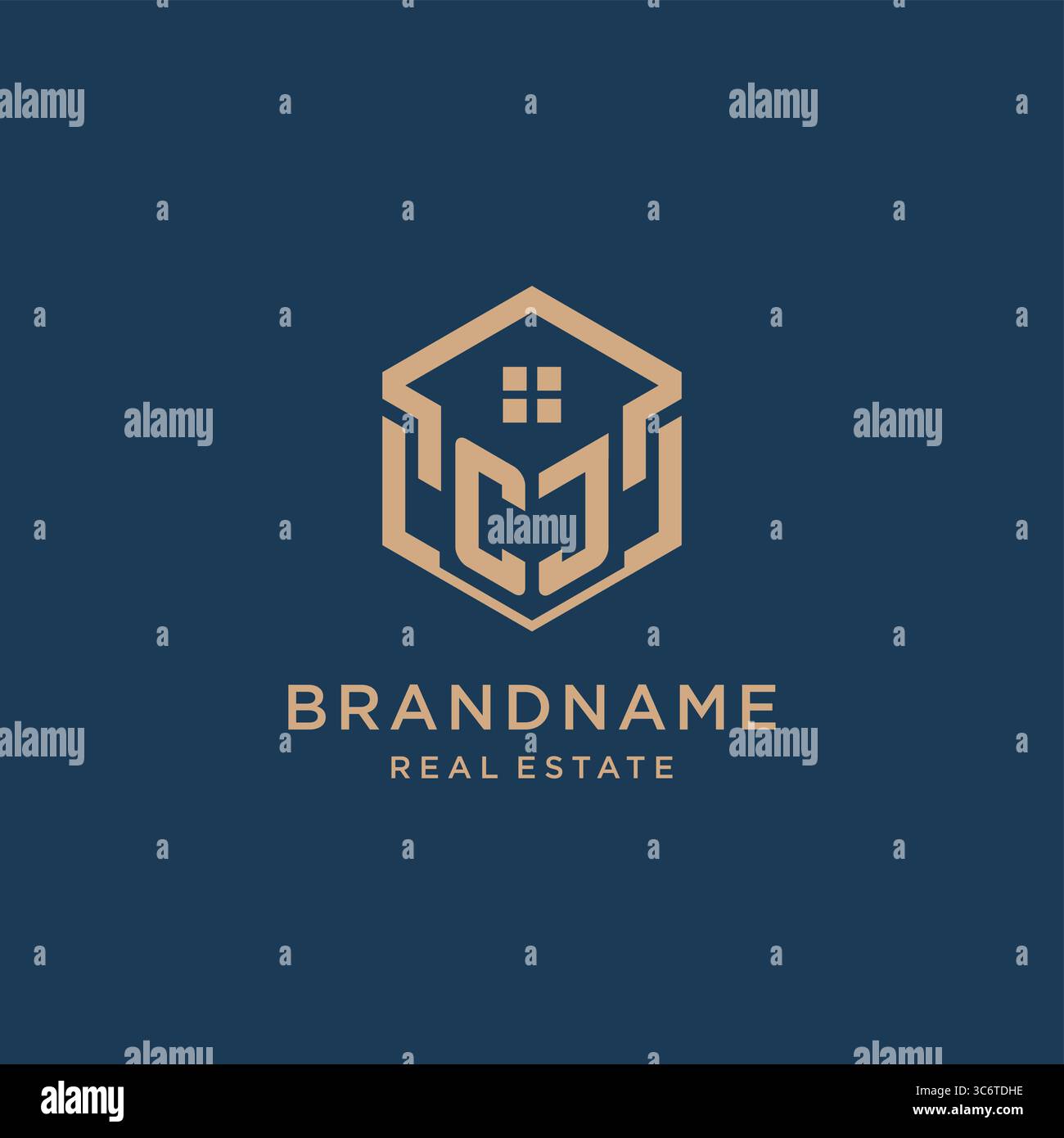 Initial CJ hexagonal house roof shape icon logo design vector graphic Stock Vector