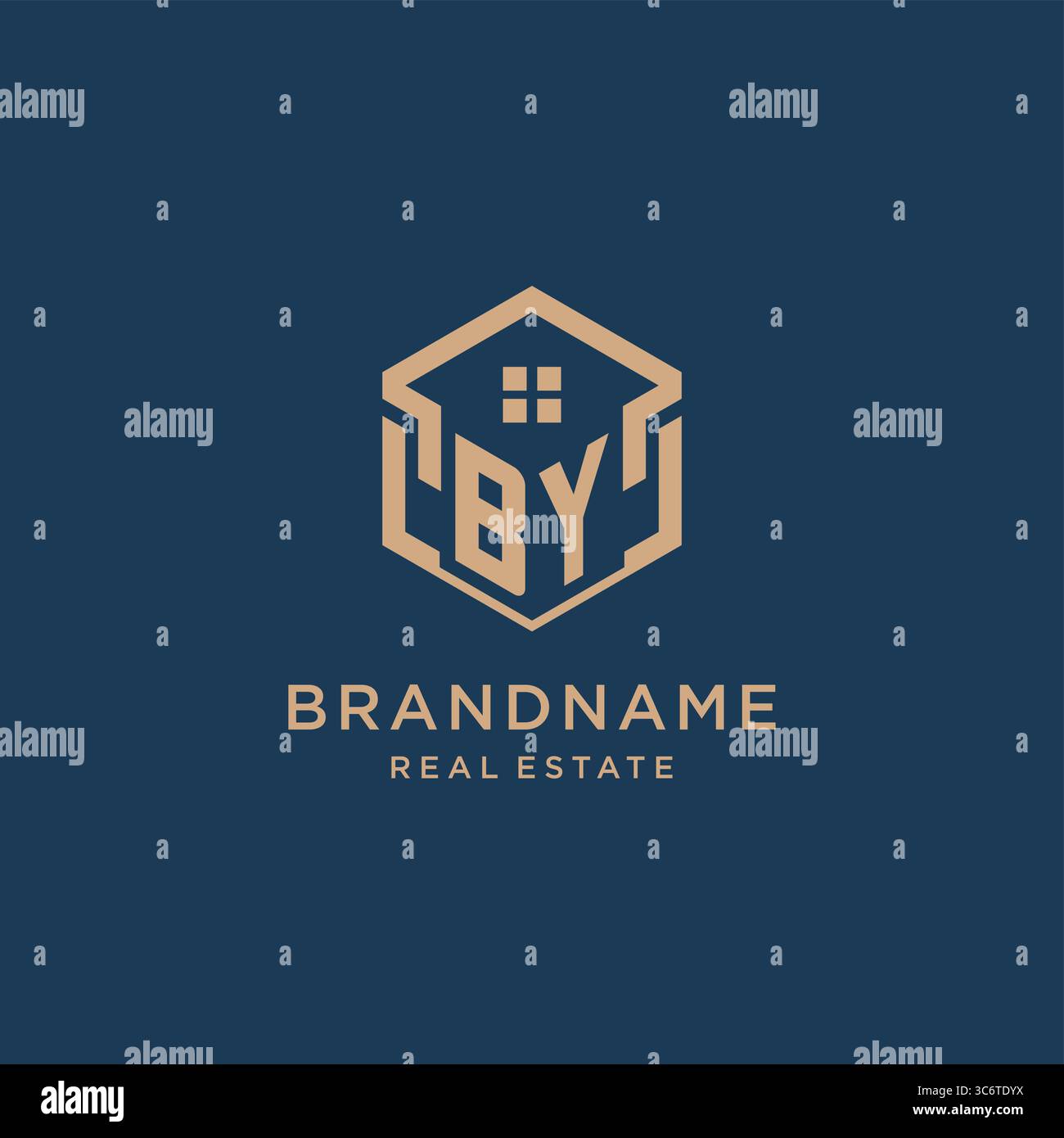 Initial BY hexagonal house roof shape icon logo design vector graphic Stock Vector