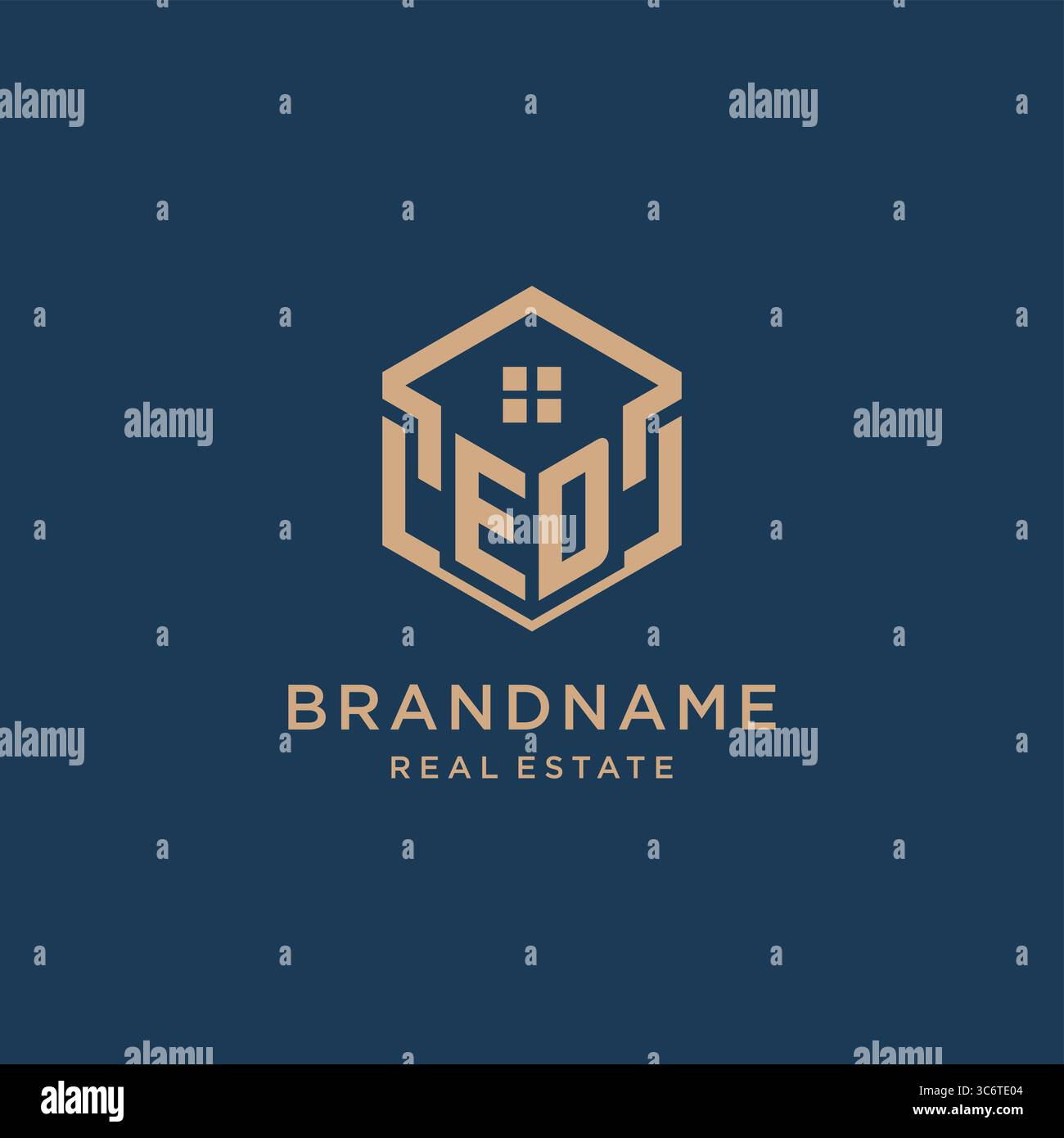 Initial ED hexagonal house roof shape icon logo design vector graphic Stock Vector