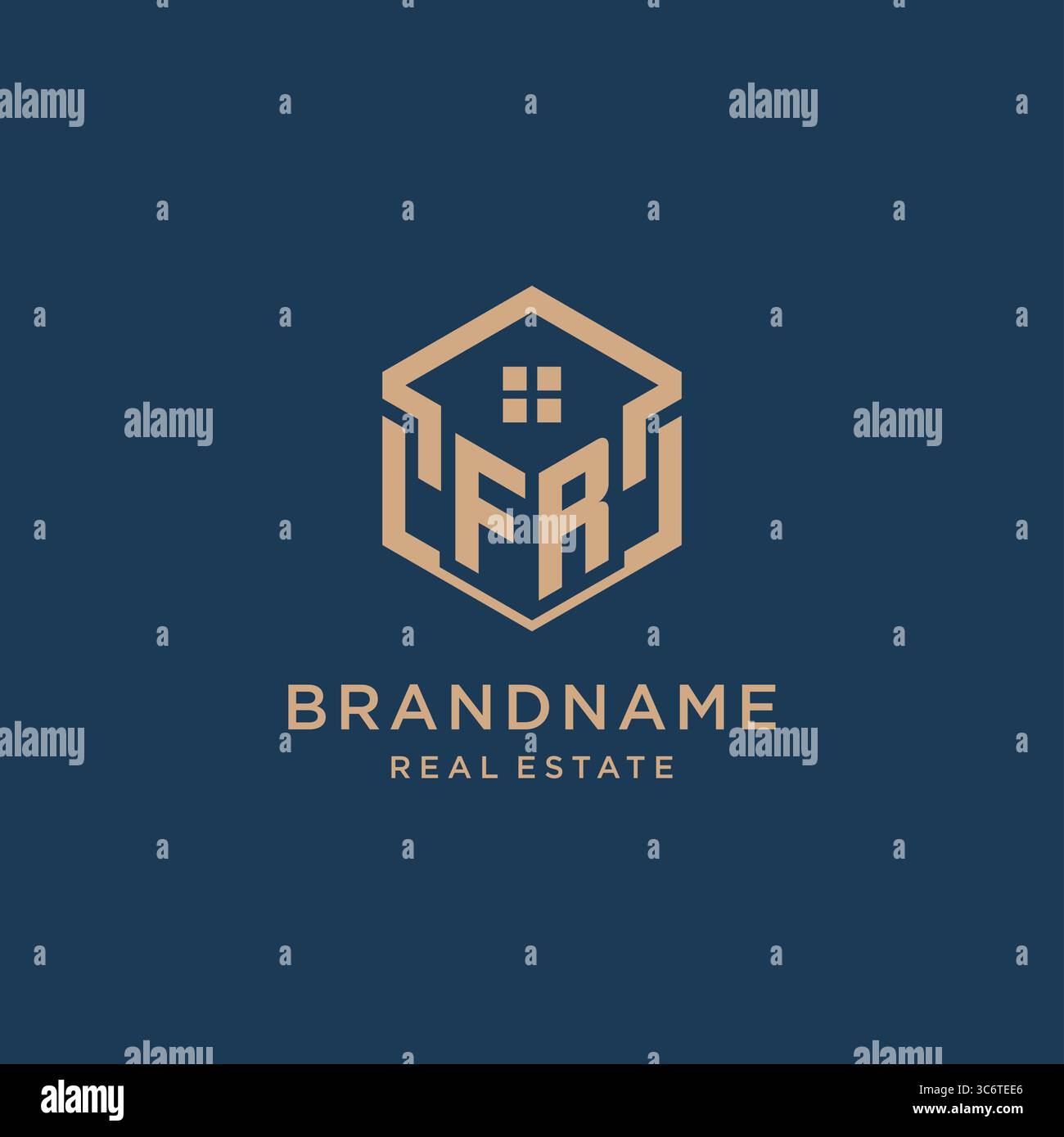 Initial FR hexagonal house roof shape icon logo design vector graphic Stock Vector